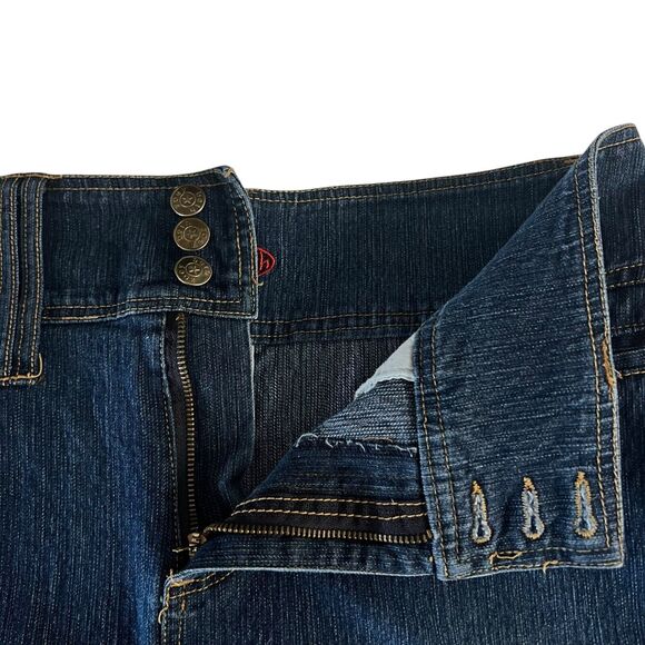 Zoey Beth Denim Mini Skirt Y2K‎ Low Rise Dark Wash Pockets Women's L Stretch - Picture 7 of 9